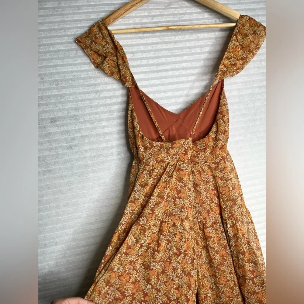 Madewell Georgette Ruffle-Sleeve Midi Long Floral Sundress Daisy Meadow Size 8